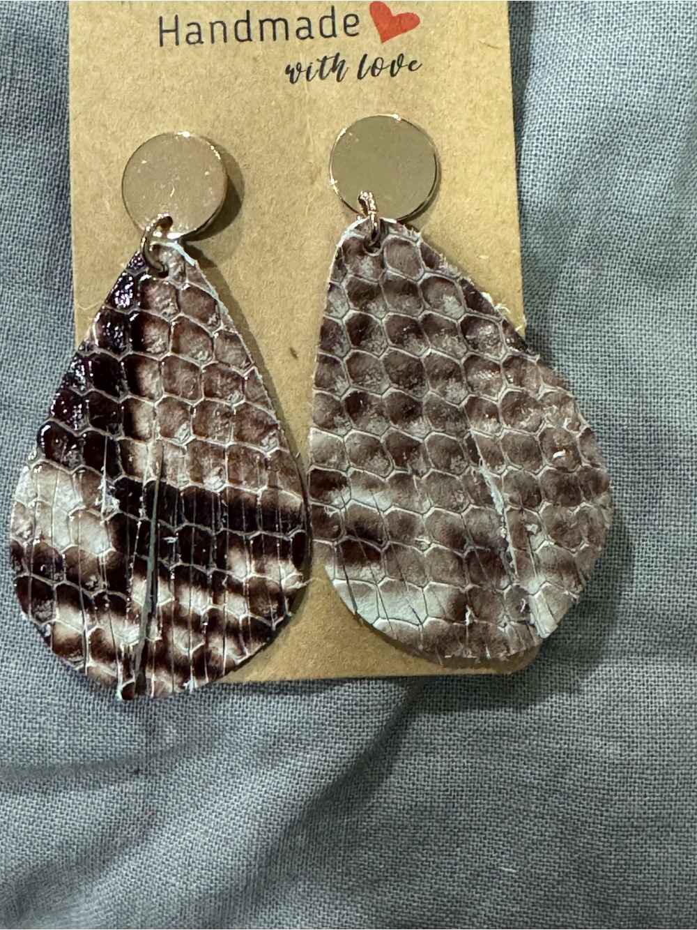Brown Snake-Print Fringe Earrings